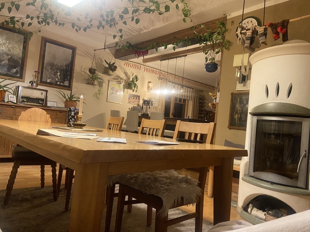 Our dining room-kitchen-bar open space