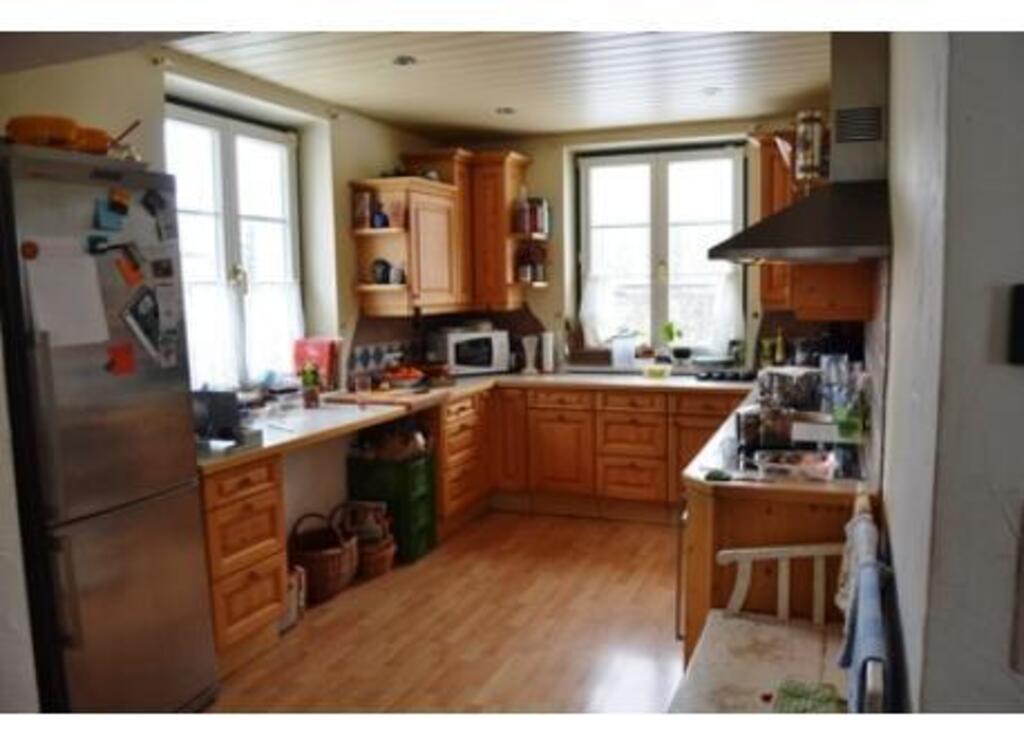 fully equipped kitchen with view to the swimming-pond