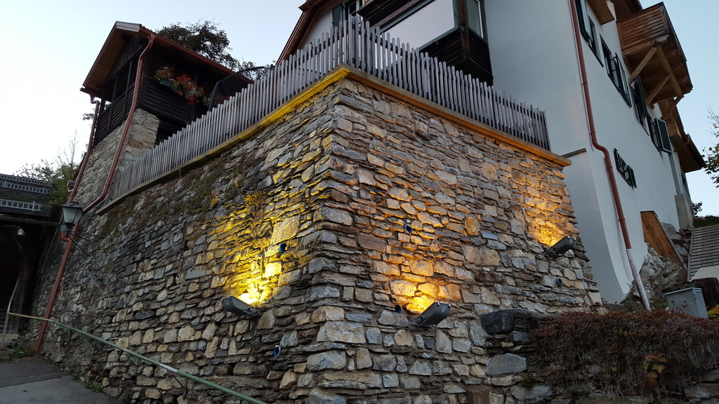 The renovated medieval mural with lights