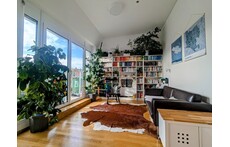 Our living room and the door to the small rooftop terrace 