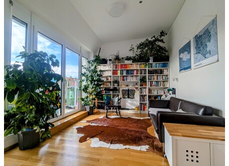 Our living room and the door to the small rooftop terrace 