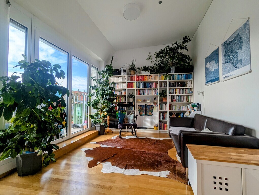 Our living room and the door to the small rooftop terrace 
