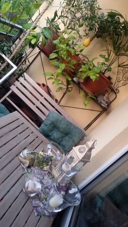 Blick auf den Eßbereich am Balkon