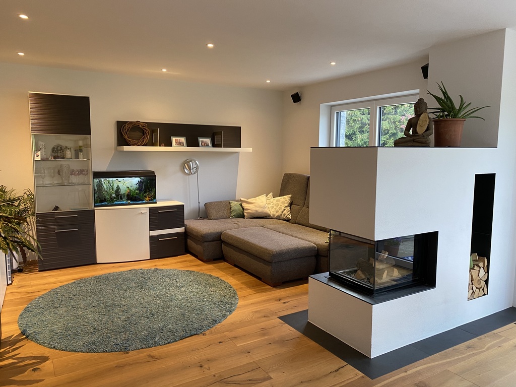 Living room with chimney