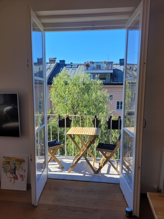 View from the living room to the small balcony