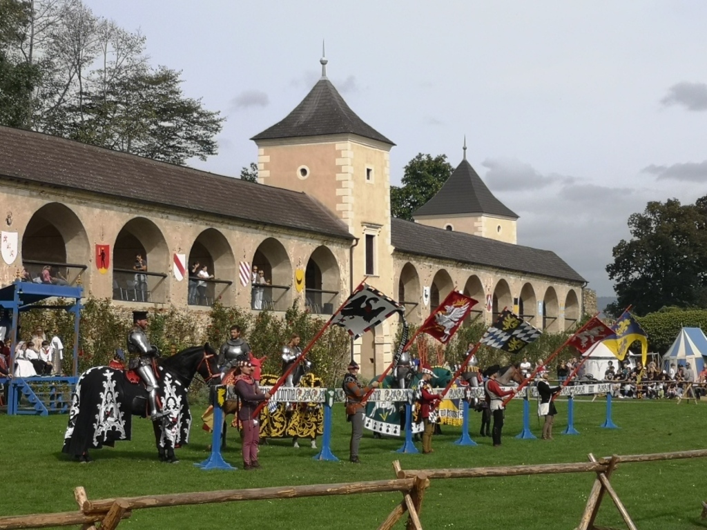 Griffin bird show or historical festival at Rosenburg Castle