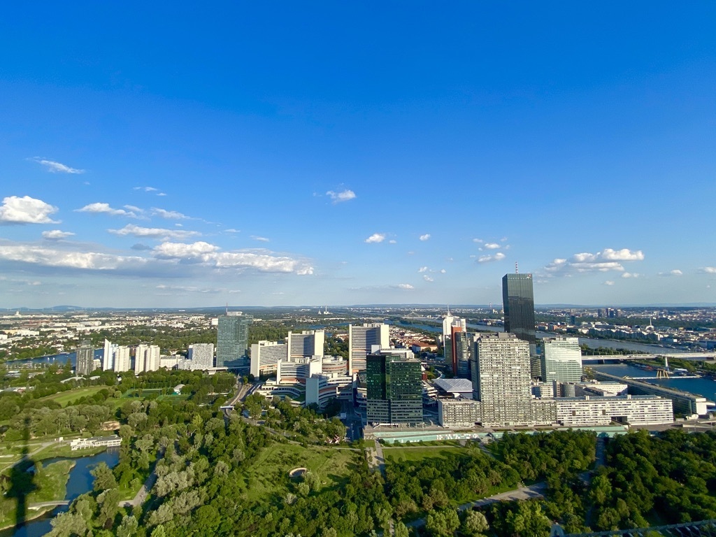 View of the apartment complex from nearby Donauturm
