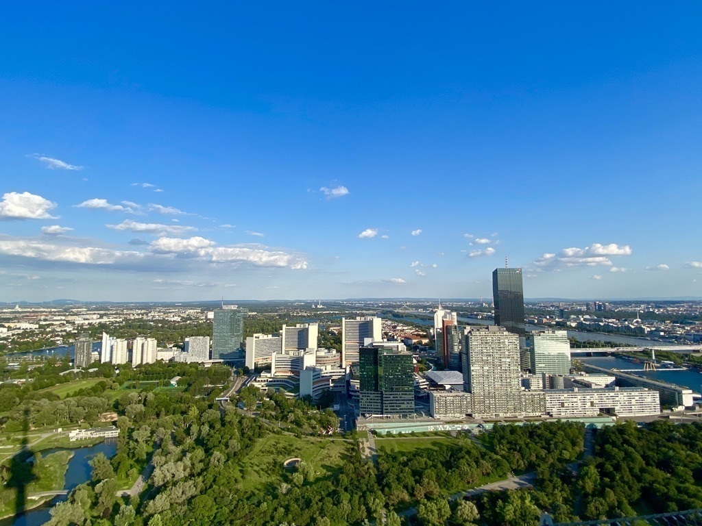 View of the apartment complex from nearby Donauturm
