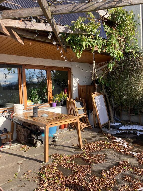 our terrace in winter time, in summer you have a nice shade from the wine for the dining table