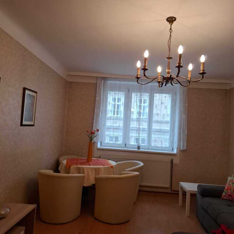 This is the living room with a view on a small street (Salzgries)