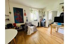 13,94m2 LivingRoom with a wonderful view, Bright and spacious with a comfortable area, a round dining table, creative artwork...