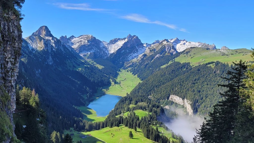 Mountain lake across the border