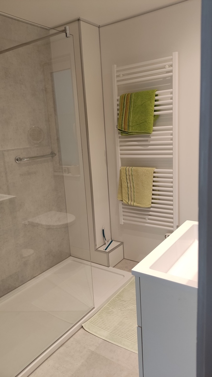 Newly renovated bathroom with walk-in shower