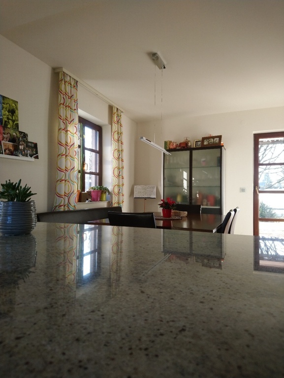 view from kitchen to dining table