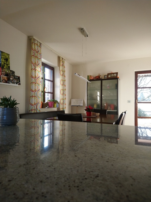 view from kitchen to dining table