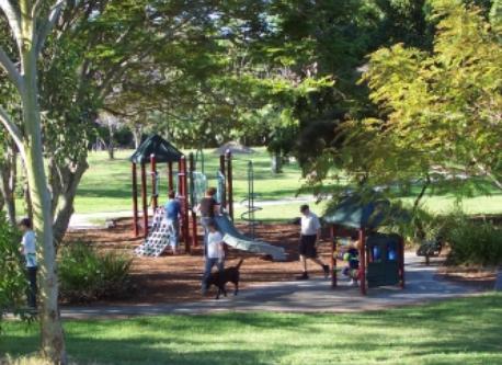 Playground equipment and BBQs at the local park