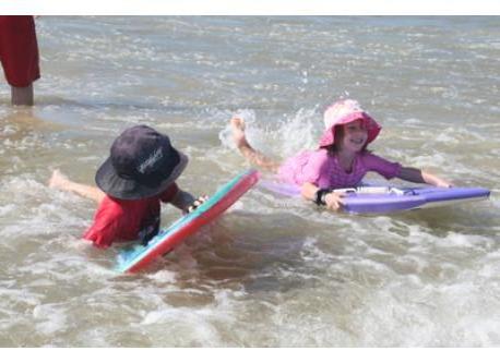 Joshua and Isabella, grandchildren from Toowoomba, at beach