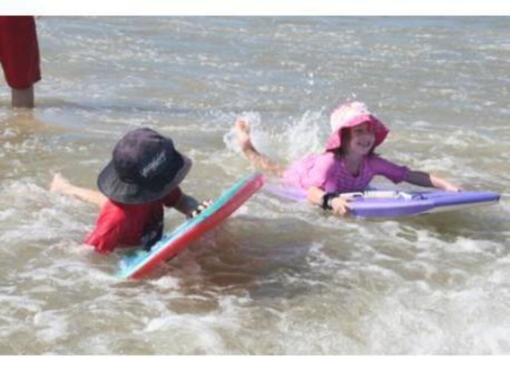 Joshua and Isabella, grandchildren from Toowoomba, at beach