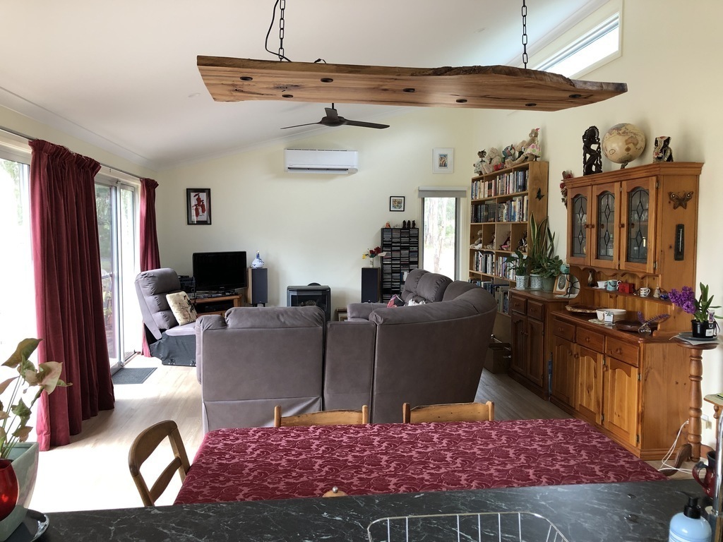 the living area looking from the kitchen