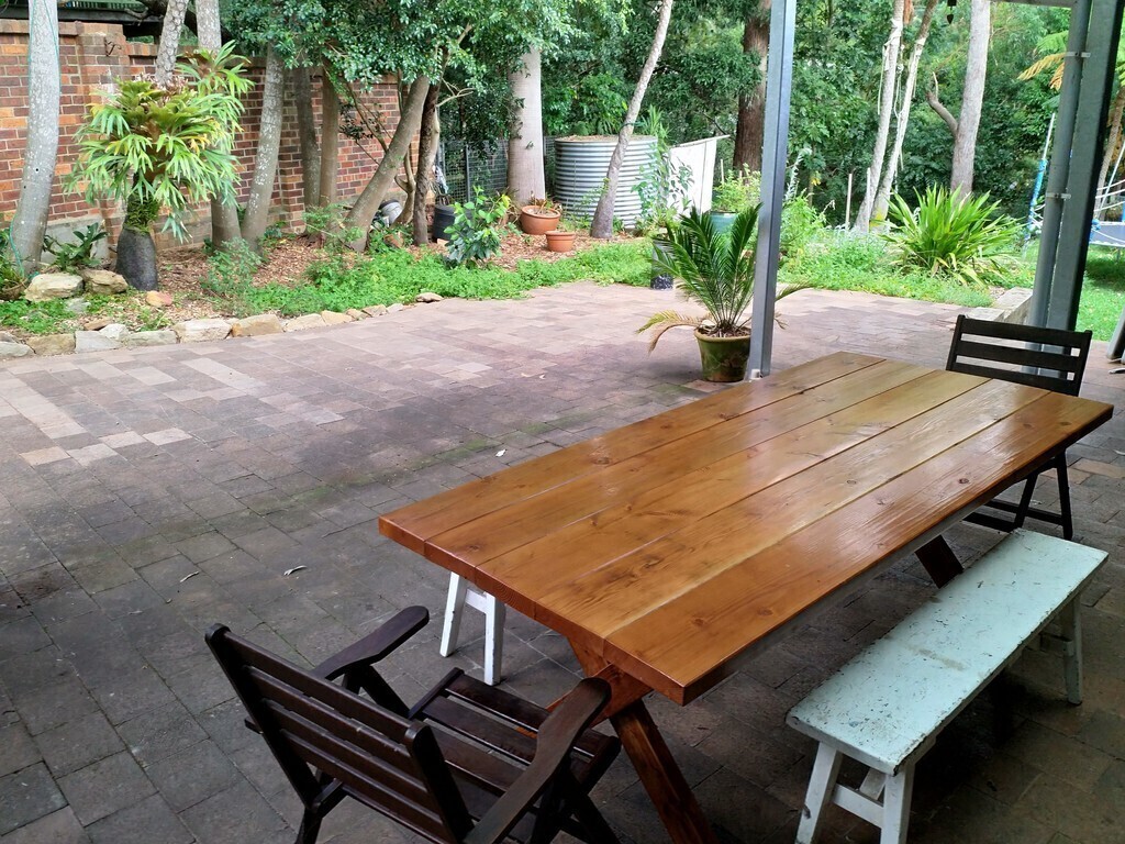 Our back patio and yard.  It overlooks the Hacking River.