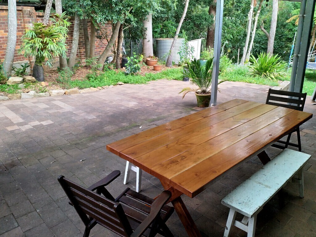 Our back patio and yard.  It overlooks the Hacking River.