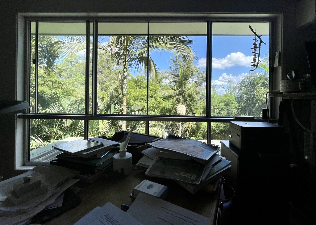 View through study window on mezzanine level