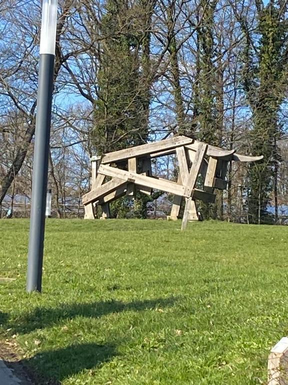 The famous Bull, emblem of the city, in the Open Air Museum of Liège university campus.