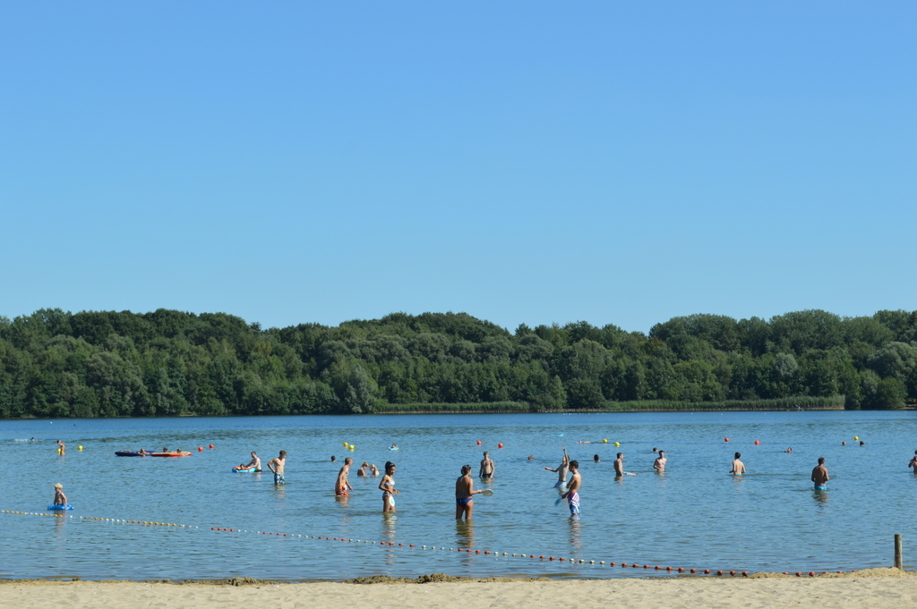 A lake to surf and swim, very comfortable, with shadow, safe and excellent water quality. Ice cream, playground and drinks nearb