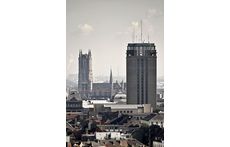Sint-Baafscathedral and book tower of Ghent University, designed by Henry Van de Velde - Ghent