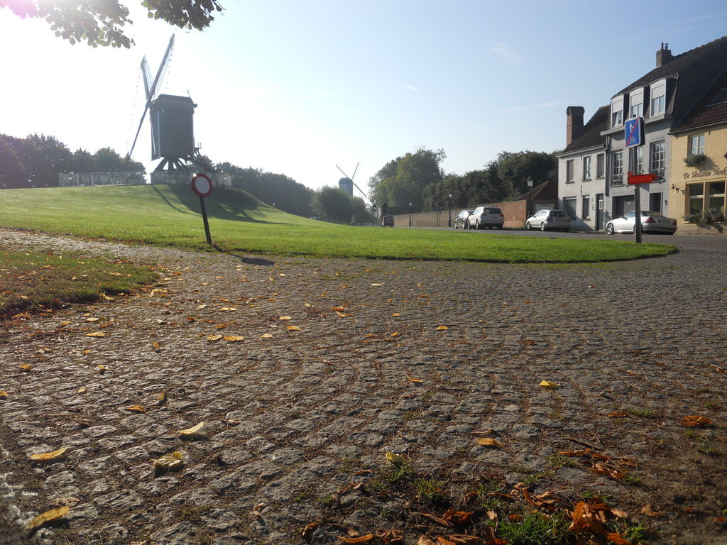 The flemish cobbles near our home with view of the windmill