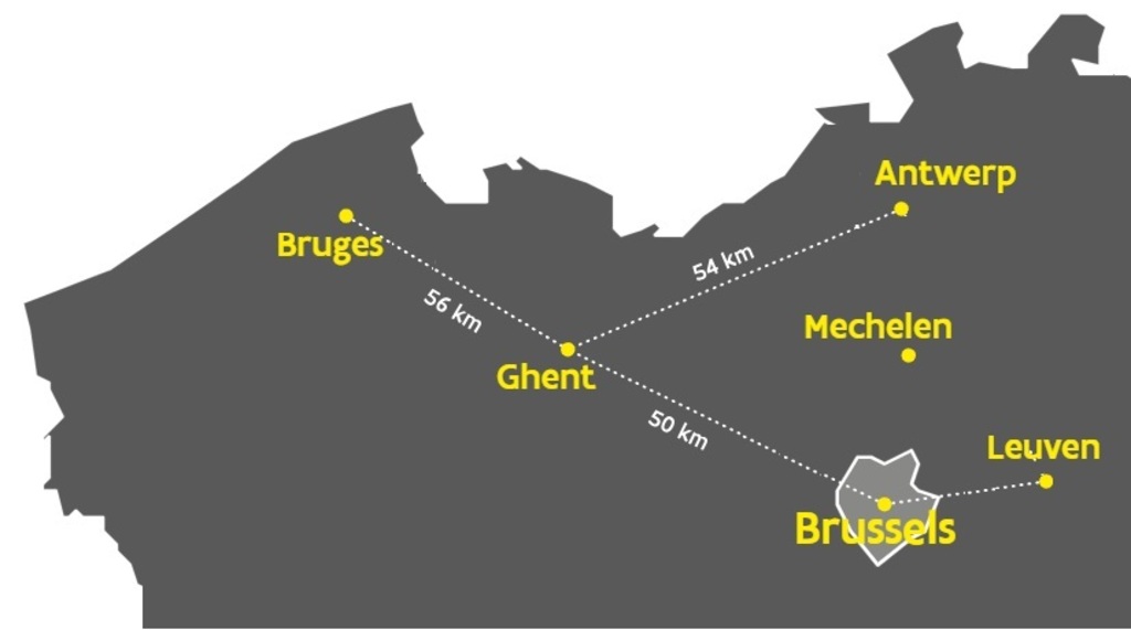 Map famous Belgian cities