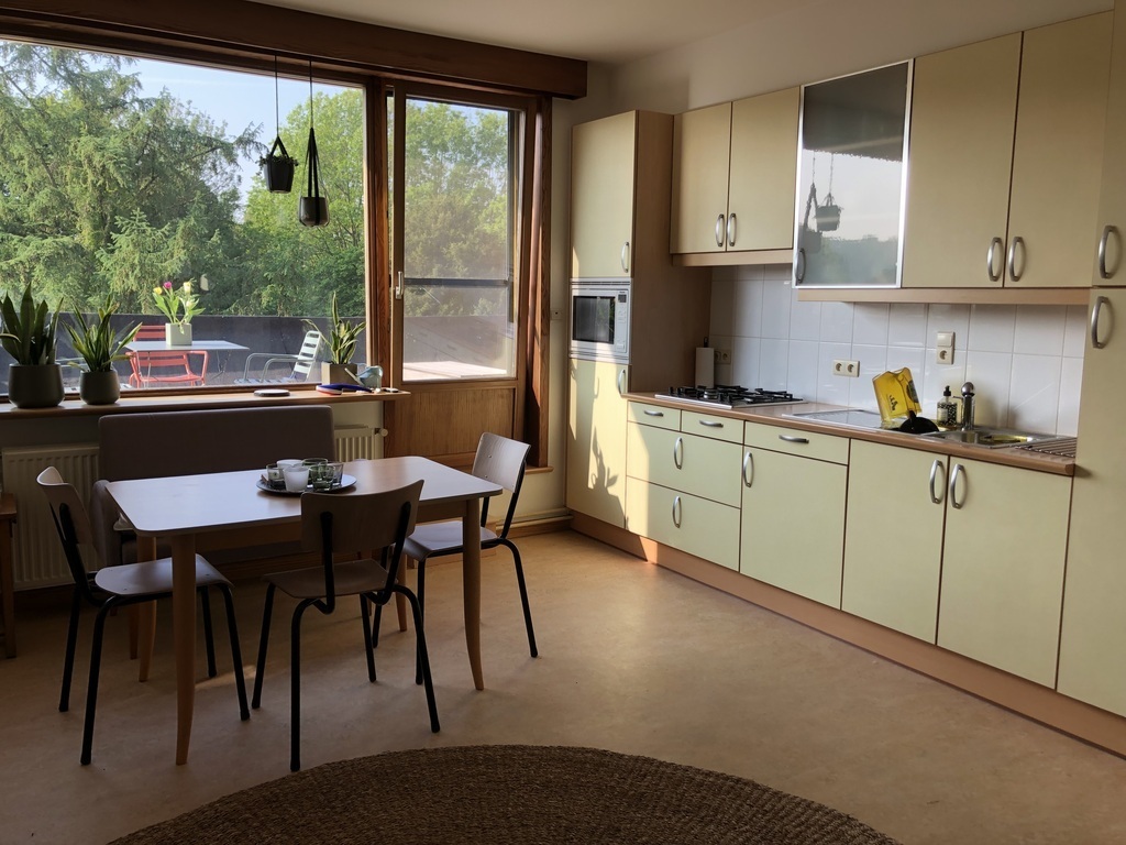 Kitchen with acces to the suncovered rooftop terrace