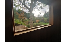 sauna with garden view