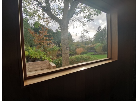 sauna with garden view