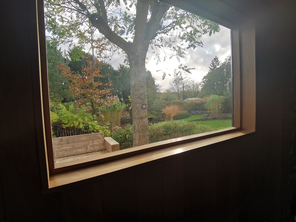 sauna with garden view