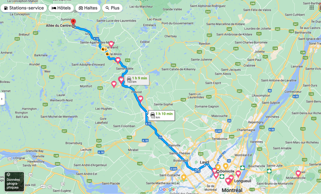 Here is a map of the route to our house in Mont-Blanc.