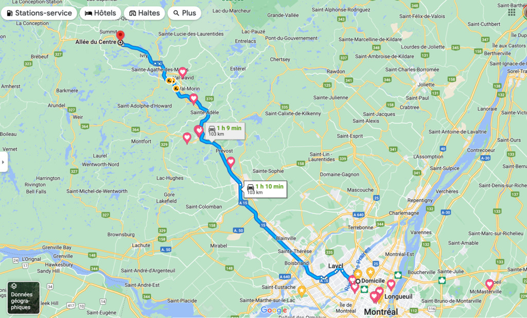 Here is a map of the route to our house in Mont-Blanc.