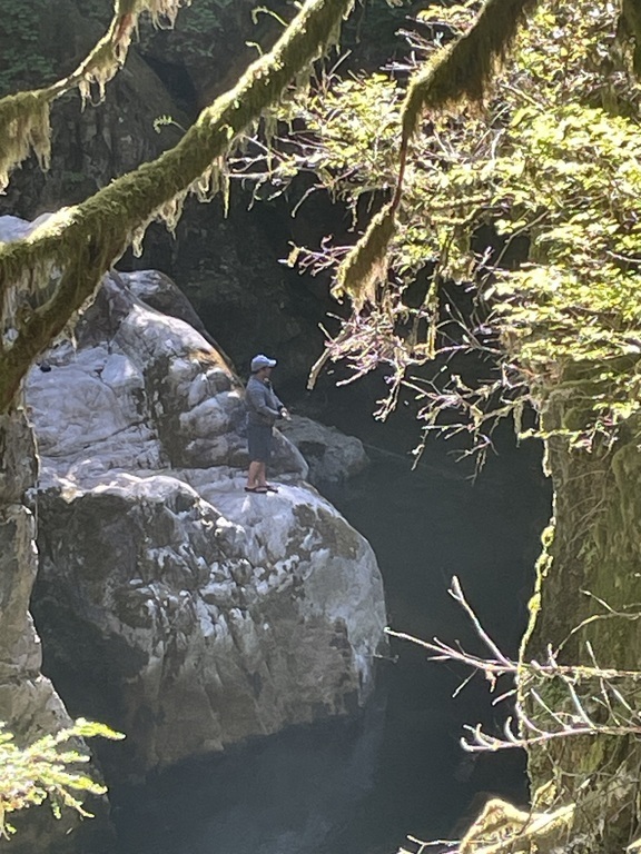 Fishing for salmon, trout and steelhead in Capilano River Regional Park,10 km from our home