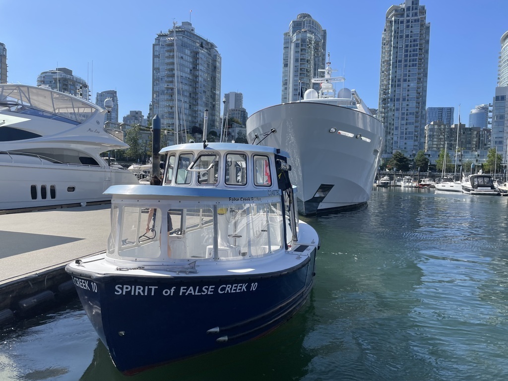 Passenger ferry and luxury yachts at False Creek in Vancouver, 14 km from our home.