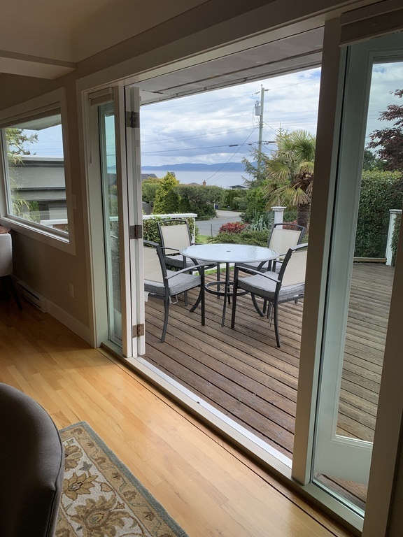 Looking out to front deck from dining area