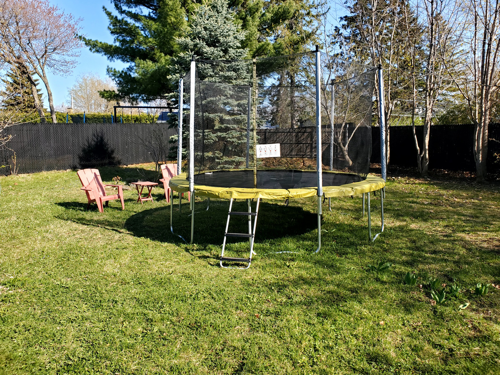 Trampoline in the garden / Trampoline dans le jardin