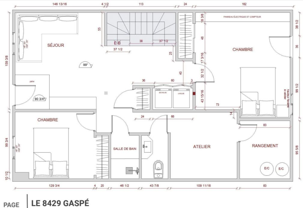 Plan of the second floor (original plan of our renovations, not the exact plan).