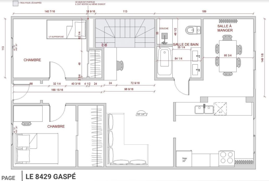 Plan of the first floor (original plan of our renovations, not the exact plan).