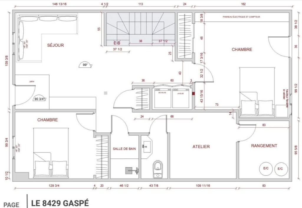 Plan of the second floor (original plan of our renovations, not the exact plan).