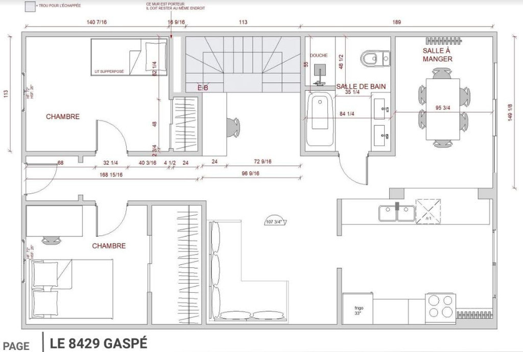 Plan of the first floor (original plan of our renovations, not the exact plan).