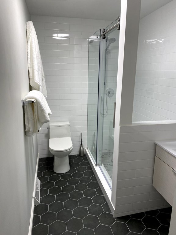 New bathroom attached to master bedroom.  Large shower.