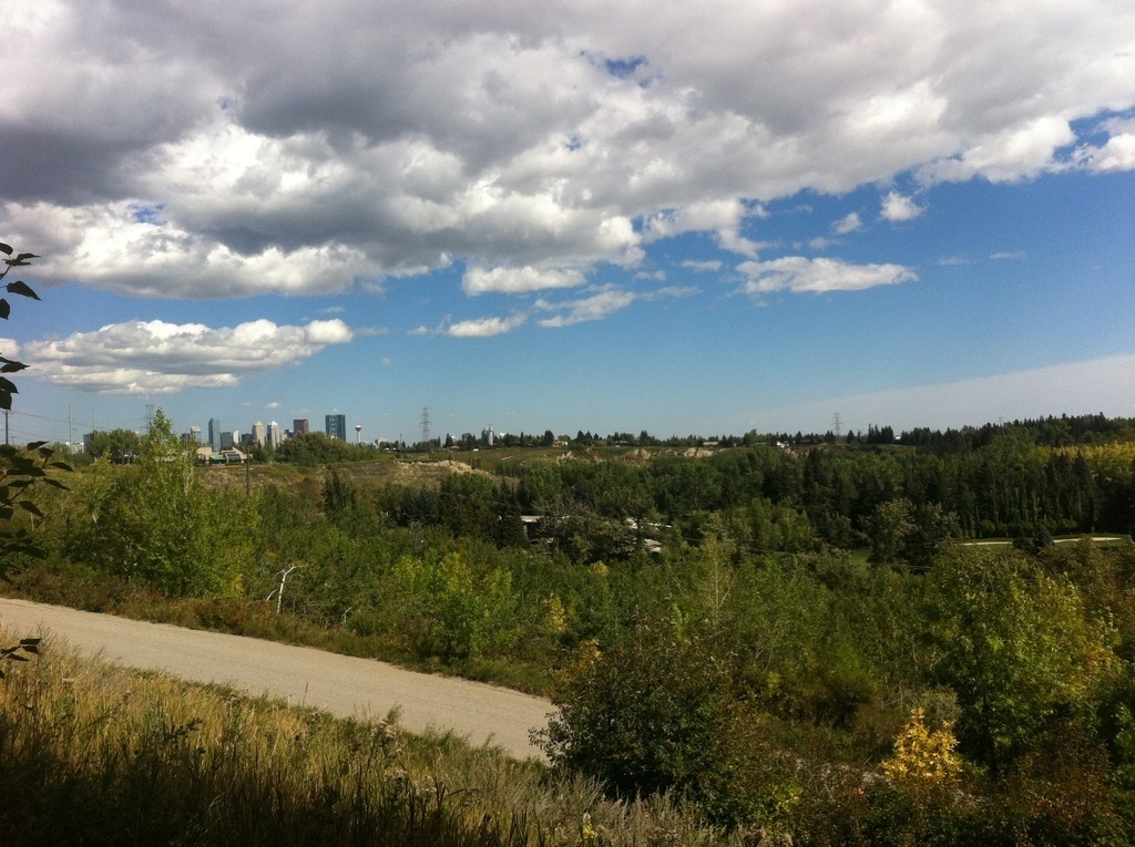 View from top of elbow River escarpment, looking east towards our house