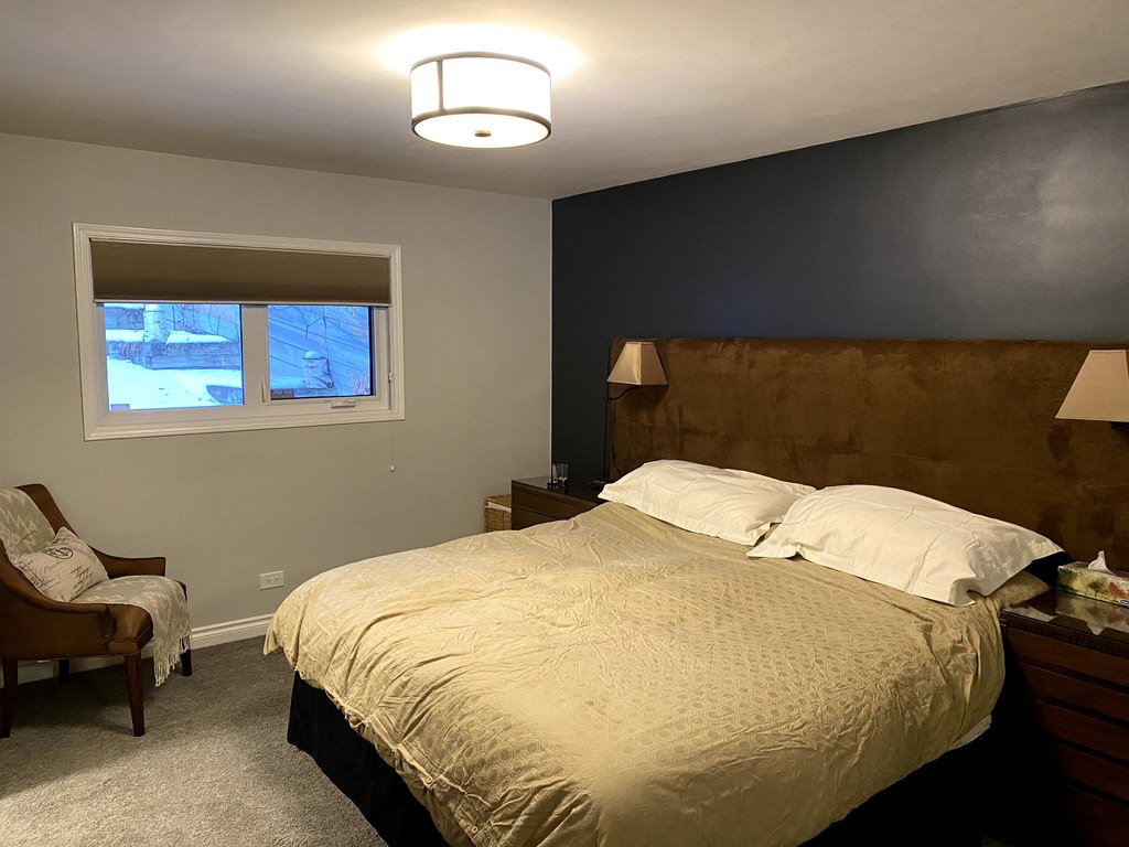 King size bed in master bedroom.