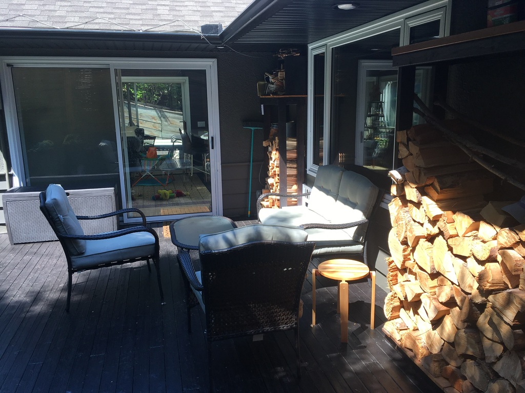 East side deck gets enough shade during the afternoon.  Fab place to relax when it's hot! Gas outdoor grill on west deck.