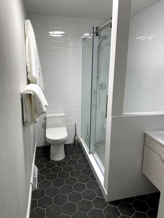 New bathroom attached to master bedroom.  Large shower.